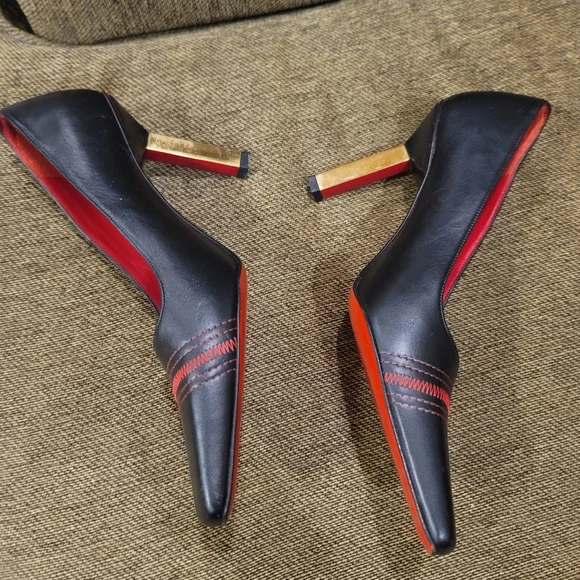 Escada Black and Red Square Toed Heels size 6B - Picture 4 of 9